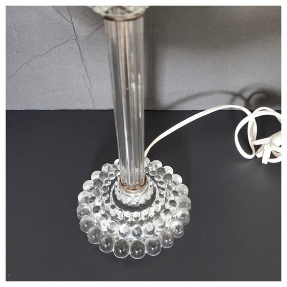Mid-Century Hobnail Clear Glass Stacked 13" Candlestick Lamp Vintage Antique - Picture 5 of 9